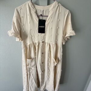 Amazon Women’s Cream Button-Front Short Sleeve Dress